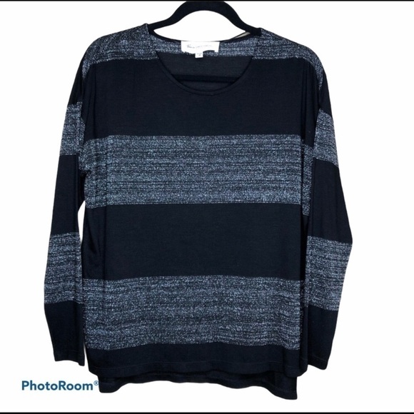 Vince Camuto Tops - VINCE CAMUTO Metallic Silver & Black Stripe Top